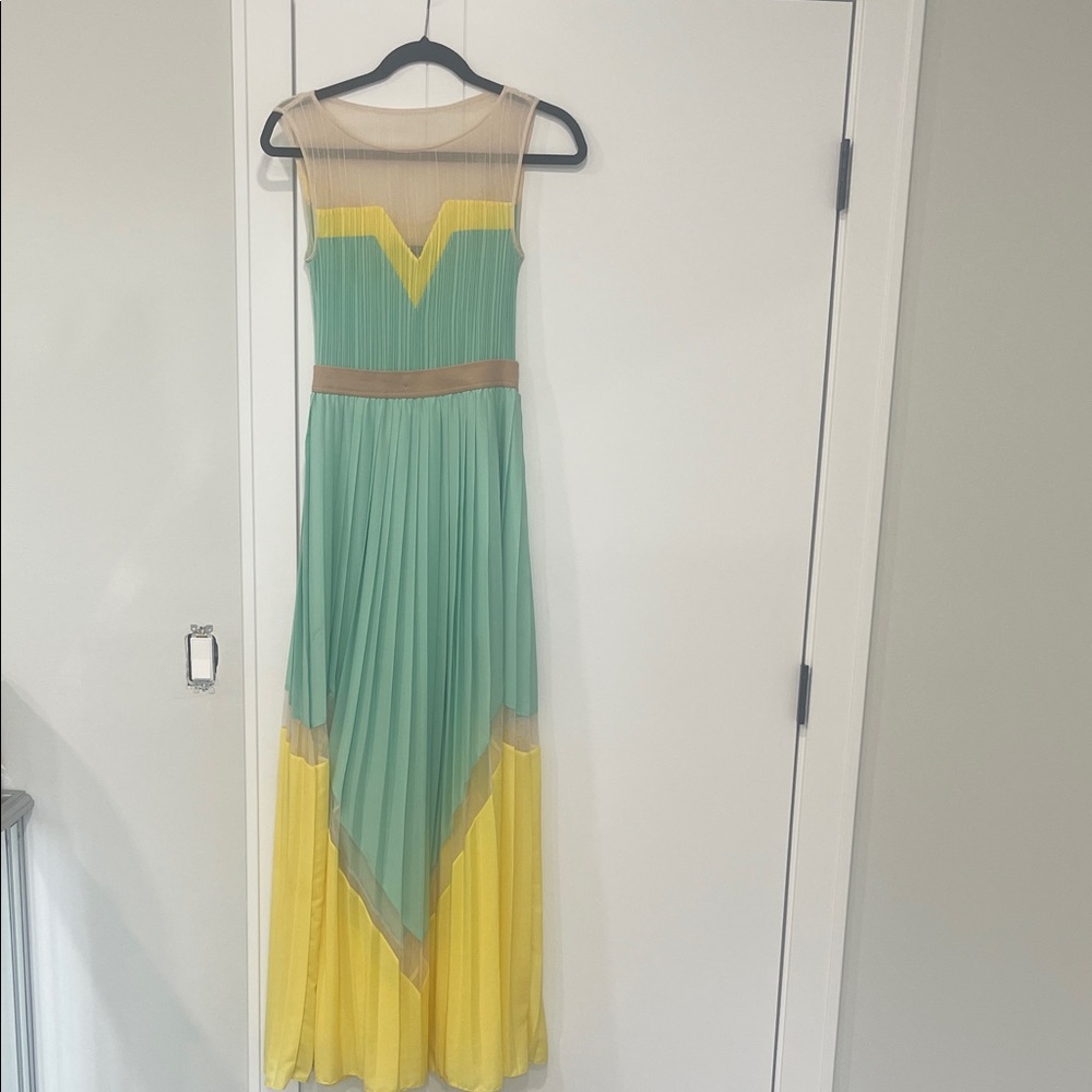 BCBGMaxAzria Strapless Green and Yellow Dress